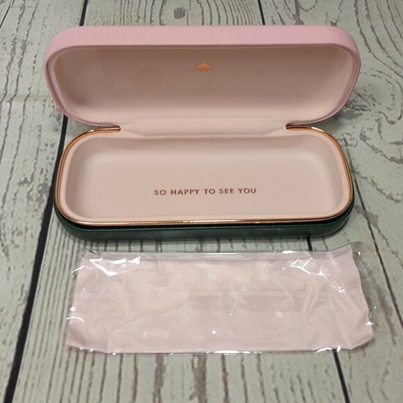 Kate Spade New York Eyeglass Sunglass Hard Case Pink Green With Cloth - Picture 9 of 11